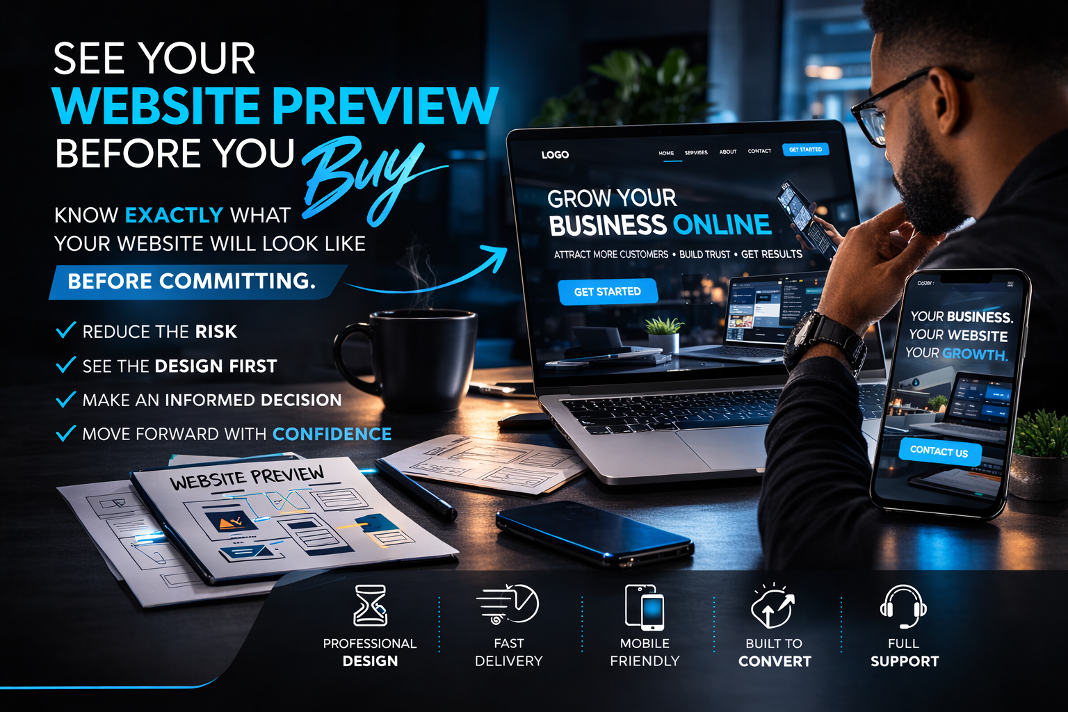 Preview your website before you buy promotional image